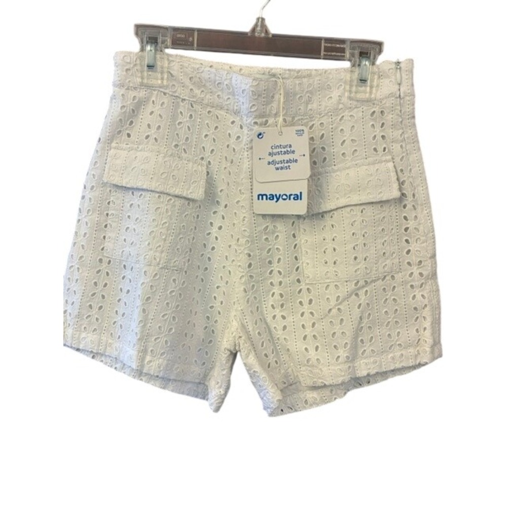 Mayoral Eyelet Shorts Kids Size 10 White New Adjustable Waist 6237 Blanco